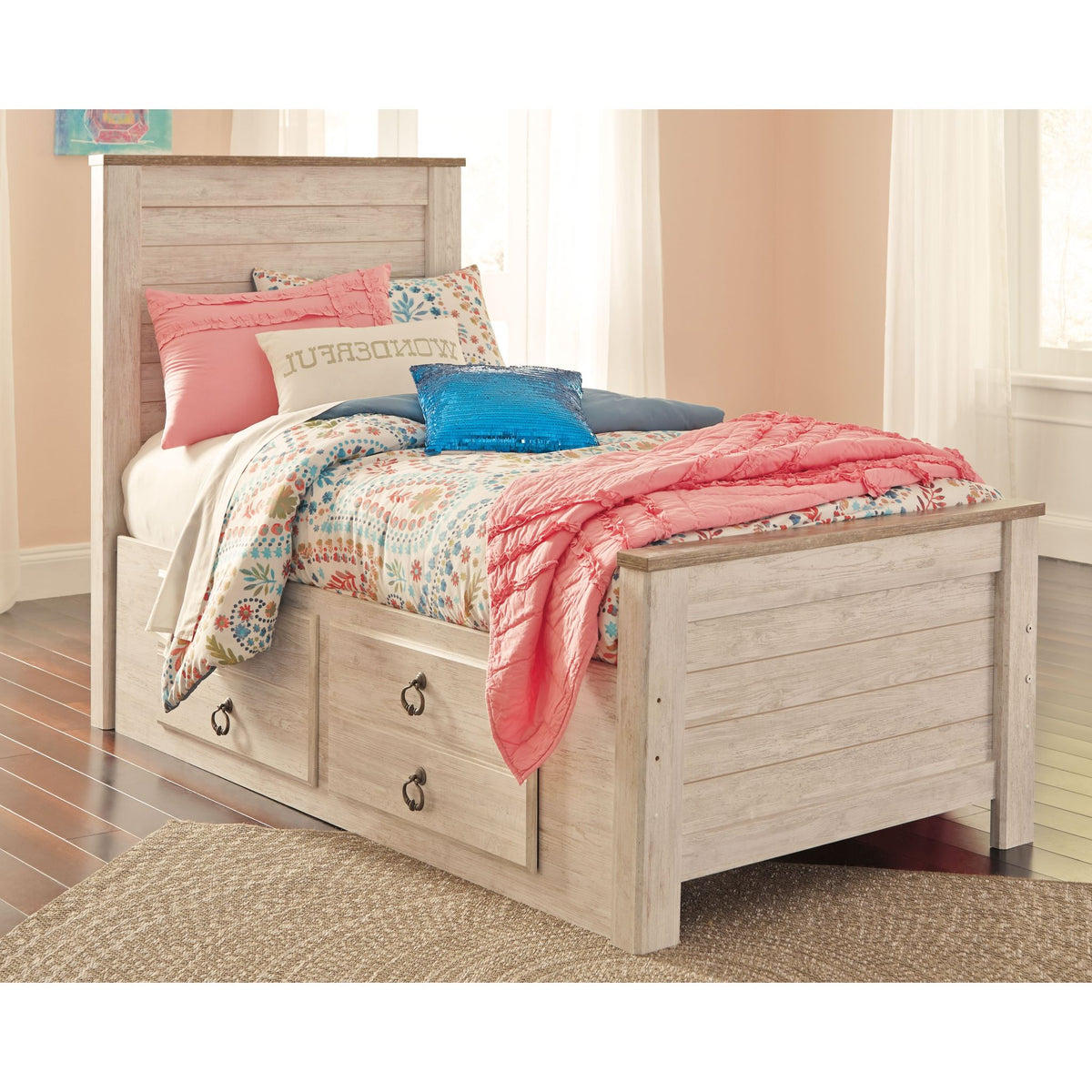 Willowton Bed with 2 Drawer Storage - Whitewash| Continental Furniture